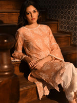 Anisa Kurta with Floral Lace Flared Pants Peach