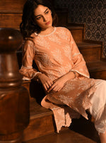 Anisa Kurta with Floral Lace Flared Pants Peach