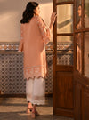 Anisa Kurta with Floral Lace Flared Pants Peach