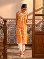 Ensi Kurta with Round Hem Organza Panel Pants Orange