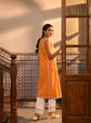 Ensi Kurta with Round Hem Organza Panel Pants Orange