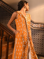 Ensi Kurta with Round Hem Organza Panel Pants Orange