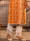 Ensi Kurta with Round Hem Organza Panel Pants Orange