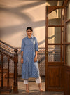 Mahin Kurta with High Side Slit Pants Denim