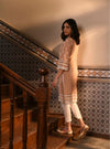 Darya Kurta with Inverted V Hem White Pant Beige