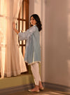 Azara Kurta with Border white Dhoti Pants Blue Kimia Dupatta