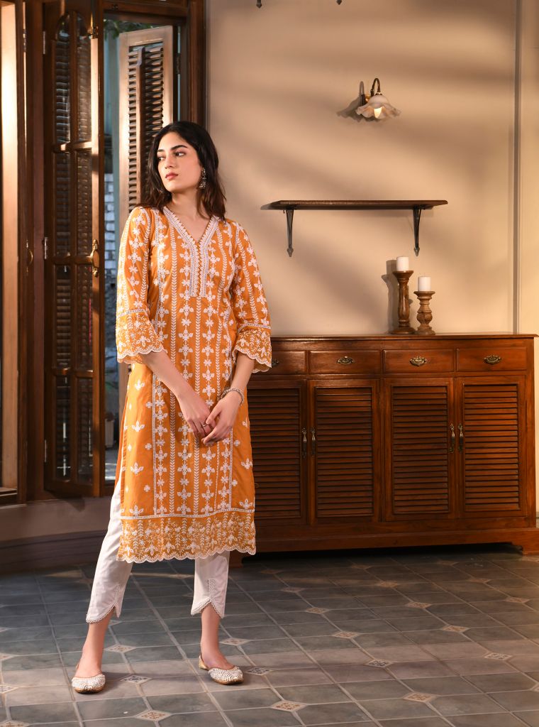 Arpina Kurta with Inverted V Hem Pants Orange