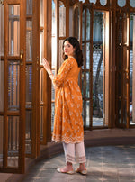 Afarin Anarkali Kurat with Round Hem Organza Panel Pants Orange