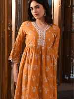 Afarin Anarkali Kurat with Round Hem Organza Panel Pants Orange