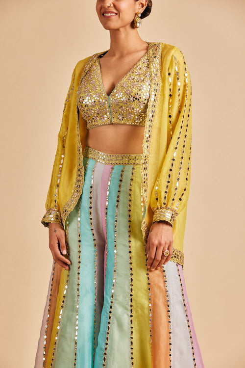 MULTI COLOUR MIRROR WORK SHARARA WITH JACKET