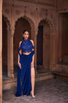 DARK BLUE EMBROIDERED SAREE SET