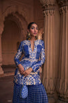 BLUE THIKRI PRINT & HIGHLIGHTED JACKET SET