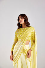 PASTEL YELLOW FLORAL & GEOMETRIC COMBIINED MIX PANTS SAREE