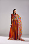 RUST STRIPE PRINT PANTS SAREE