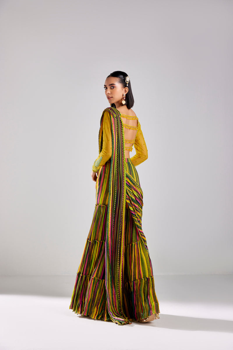 YELLOW STRIPE KAFTAN WITH YELLOW STRIPE PRINTED PANTS