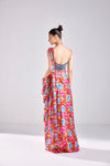 BLUE LEAF CROP TOP WITH RED FLORAL JAAL PRINTED DHOTI SKIRT