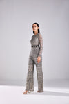 GREY FLORAL & GEOMETRIC COMBINED MIX JUMPSUIT WITH BELT