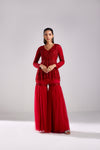 CRIMSON RED DIAMOND PEPLUM WITH GHARARA PANTS