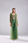 SAGE GREEN PEARL MIX JACKET WITH BUSTIER AND PANTS