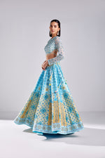 POWDER BLUE TILE PRINT LEHENGA