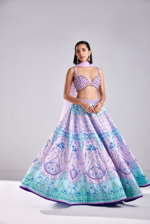 LILAC PEARL EMBROIDERED LEHENGA WITH PEARL DETAILED DUPATTA