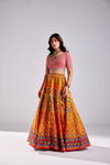 FUSCHIA PINK GEOMETRIC & FLORAL MIX EMBROIDERED LEHENGA