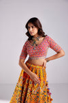 FUSCHIA PINK GEOMETRIC & FLORAL MIX EMBROIDERED LEHENGA