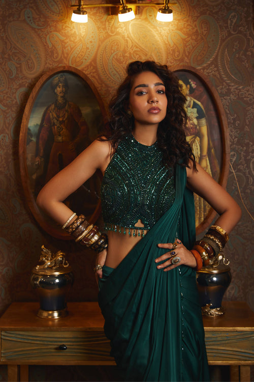 EMERALD GREEN SHARARA PANT SAREE SET