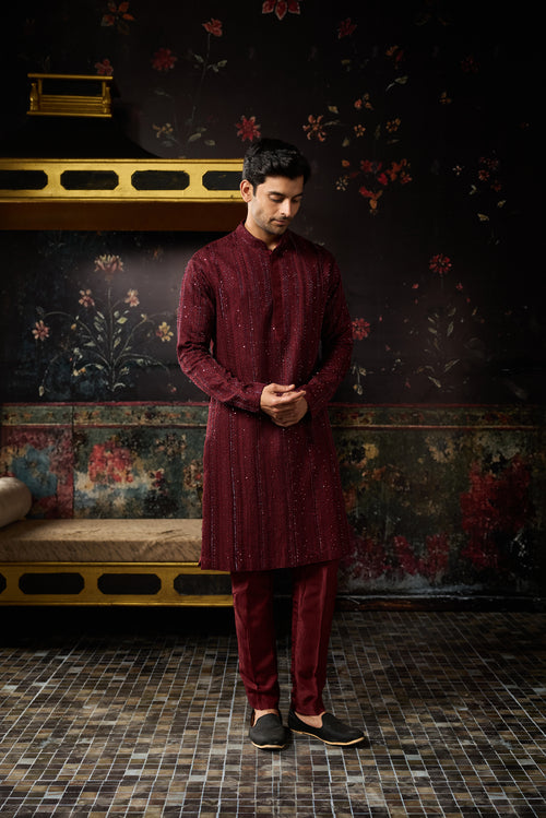 Maroon Heavy Embroidered Kurta & Pants