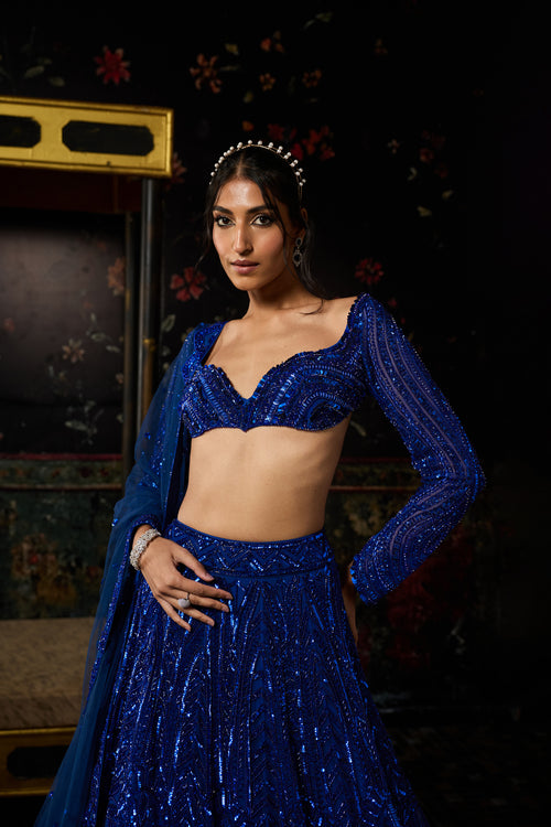 Electric Blue 3D Arc Embellished Lehenga Set