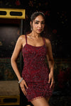 Maroon Embellished Mini Dress