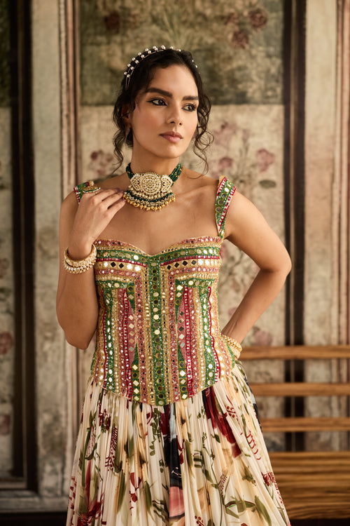 Ivory Floral Printed Lehenga Set