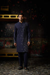 Dark Blue Embroidered Kurta & Pants