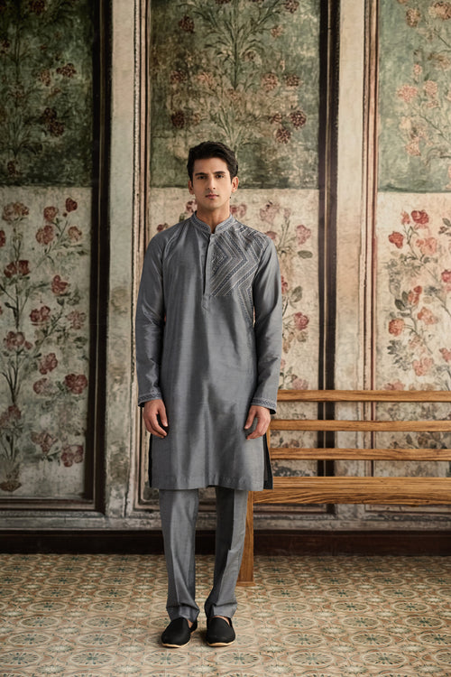 Grey Embroidered Kurta & Pants