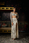 Silver Fully Embellished Slit Skirt Set