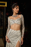 Silver Fully Embellished Slit Skirt Set