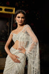 Silver Fully Embroidered Mermaid Skirt Saree Set