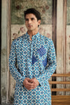 Blue Print & Highlighted Kurta & Pants