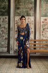 Blue Floral Printed Skirt Saree Set