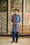 Blue Print & Highlighted Bundy,Kurta And Pants Set
