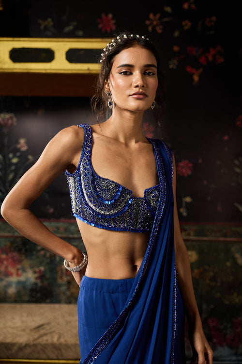 Electric Blue Mermaid Skirt Saree Set