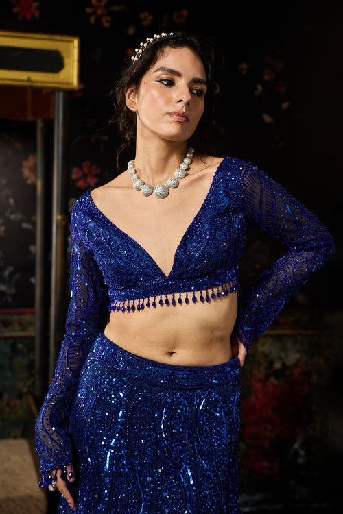 Electric Blue Embellished Mermaid Skirt Set