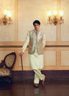 Pearl Silver Checkered Jacquard Banarasi Men's Jacket Set