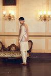 Pastel Purple Checkered Jacquard Banarasi Men's Jacket Set