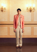 Classic Coral Jacquard Banarasi Men's Jacket Set