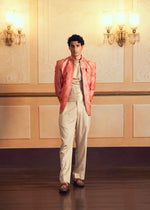 Classic Coral Jacquard Banarasi Men's Jacket Set