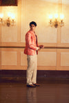 Classic Coral Jacquard Banarasi Men's Jacket Set