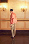 Classic Coral Jacquard Banarasi Men's Jacket Set