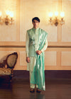 Classic Mint Green Jacquard Banarasi Men's Jacket Set