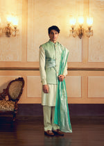 Classic Mint Green Jacquard Banarasi Men's Jacket Set